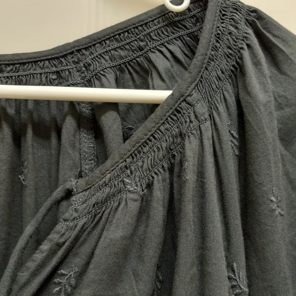Old Navy Waist Defined Embroidered Midi Dress Gray Size XL Pockets Boho Peasant - Picture 5 of 16